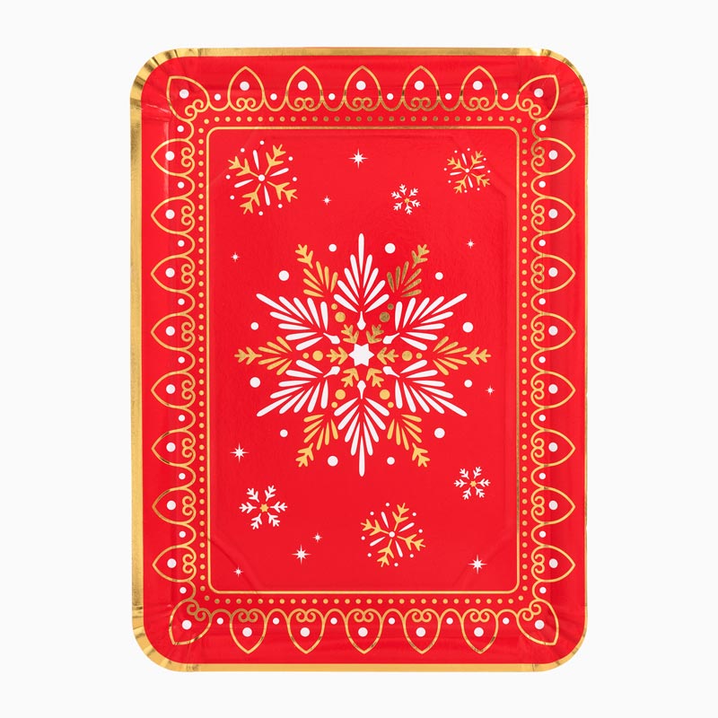 Bandeja Rectangular Navidad Copo de Nieve Rojo