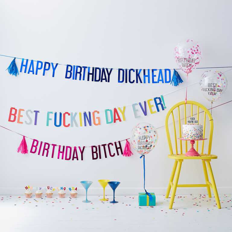 Kit Globo & Guirnalda "Happy Birthday Dickhead"