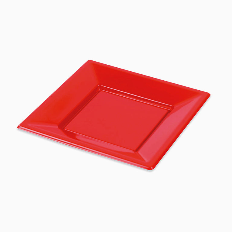 Plato Plástico Llano Cuadrado 23 x 23 cm Rojo