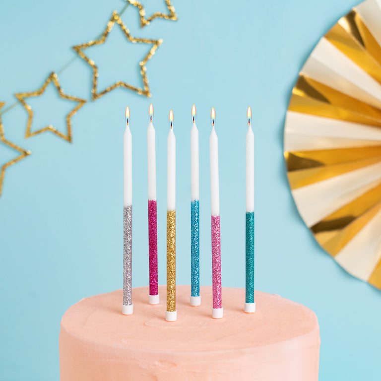 Candele glitterate di compleanno extra lunghe – Partylosophy